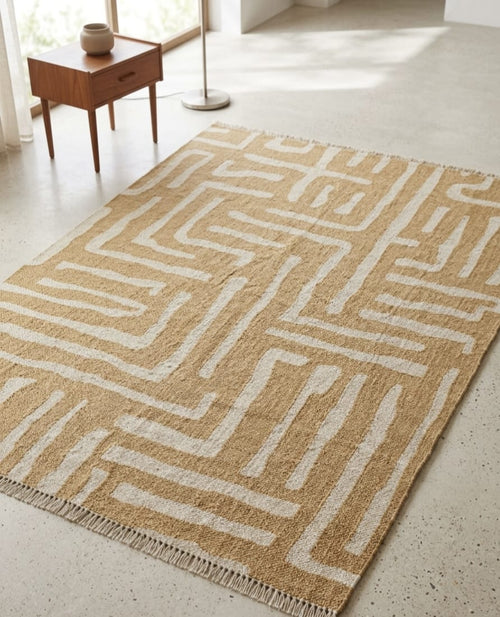 varsaca linear_maze honey camel_cotton rug