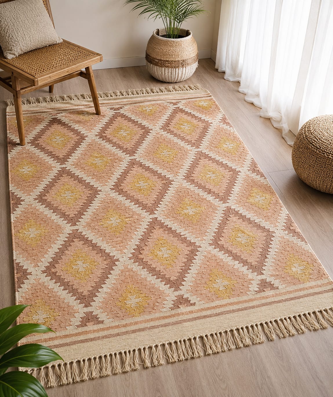 varsaca sunburst kilim peach ochre cotton rug