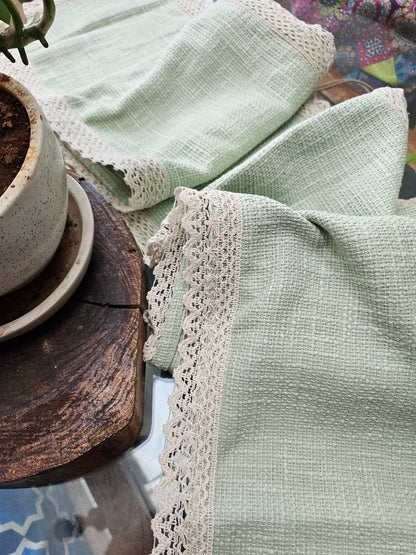 vintage lace edged table runner for dining