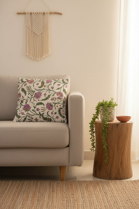 whit and green floral cushion cover