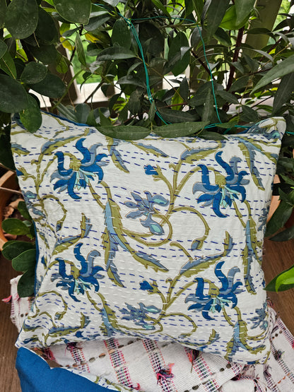 white Kantha cushion cover