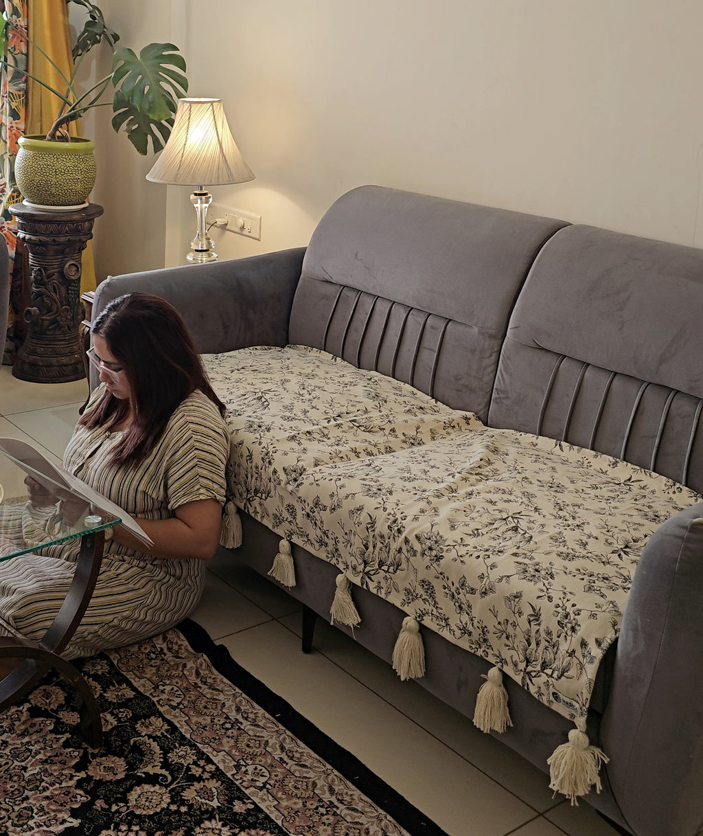 white floral sofa cover