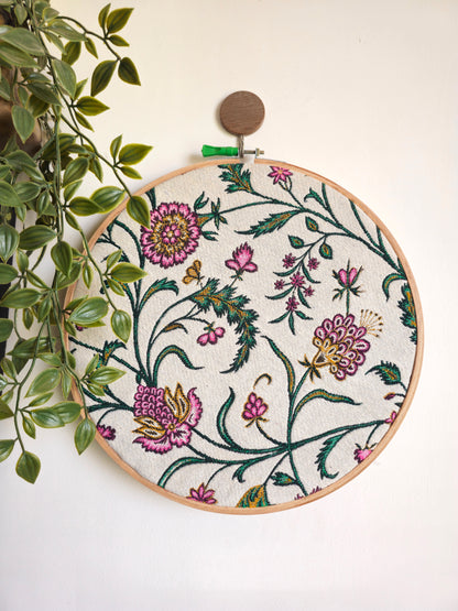 white pastel floral hoop art