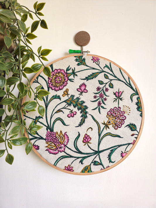 white pastel floral hoop art