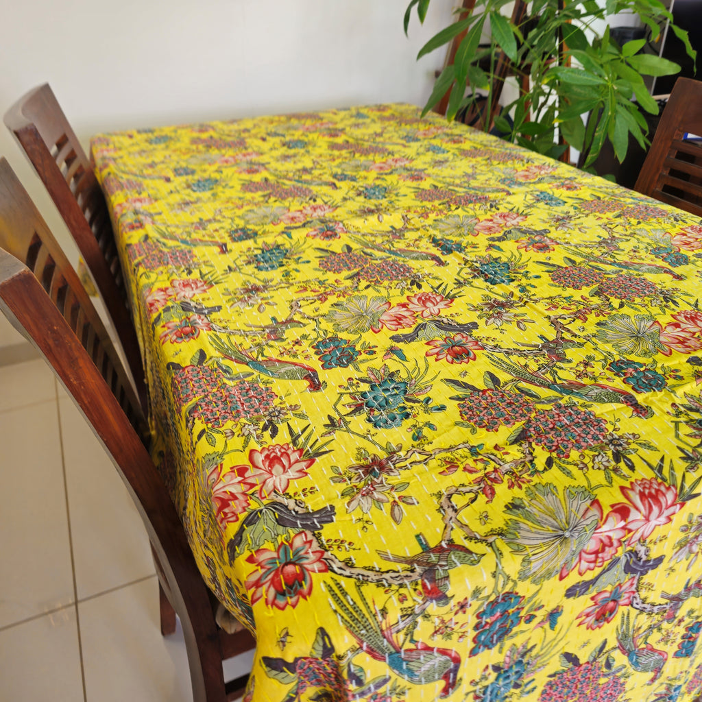 Yellow Kantha Work Handmade Table Cover