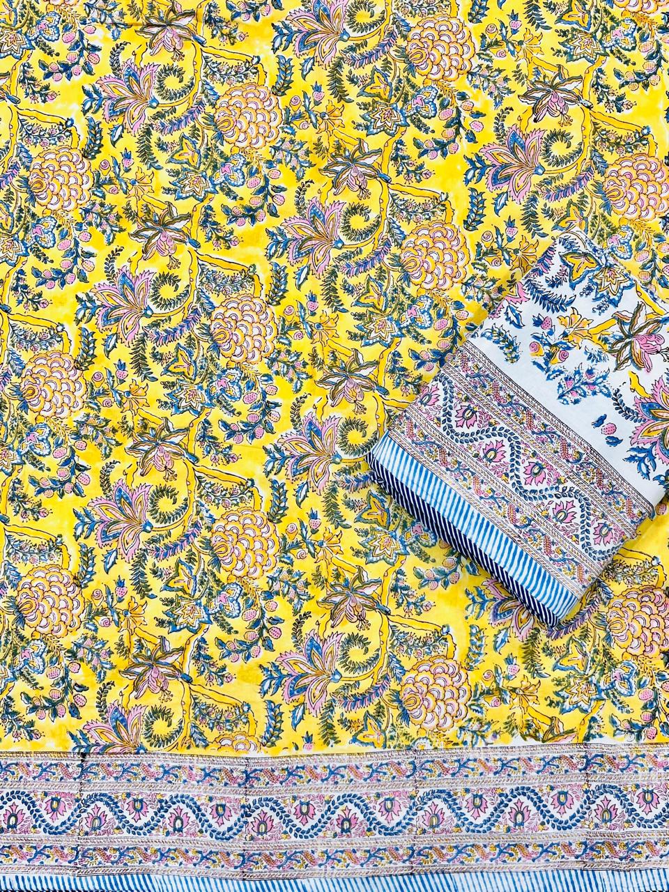 yellow floral block printed dohar
